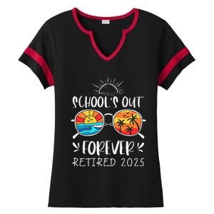 Schools Out Forever School Teacher Retired 2025 Retirement Ladies Halftime Notch Neck Tee