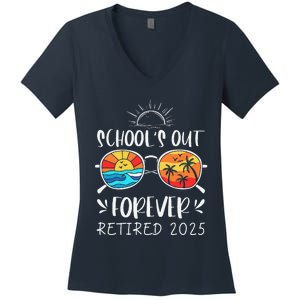 Schools Out Forever School Teacher Retired 2025 Retirement Women's V-Neck T-Shirt