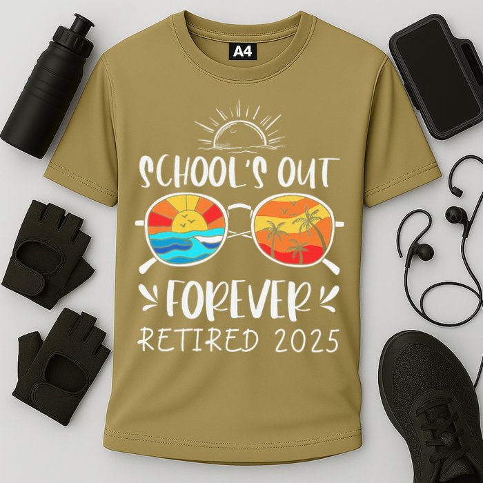 Schools Out Forever School Teacher Retired 2025 Retirement Cooling Performance Crew T-Shirt