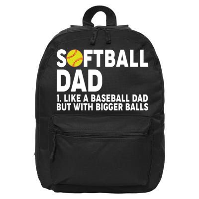 Softball Dad Like A Baseball Dad But With Bigger Balls 16 in Basic Backpack