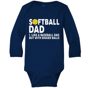 Softball Dad Like A Baseball Dad But With Bigger Balls Baby Long Sleeve Bodysuit