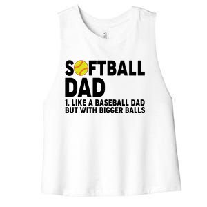 Softball Dad Like A Baseball Dad But With Bigger Balls Women's Racerback Cropped Tank