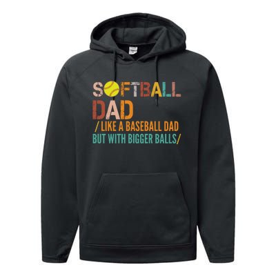 Softball Dad Like A Baseball Dad Vintage Performance Fleece Hoodie