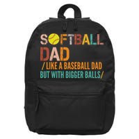 Softball Dad Like A Baseball Dad Vintage 16 in Basic Backpack
