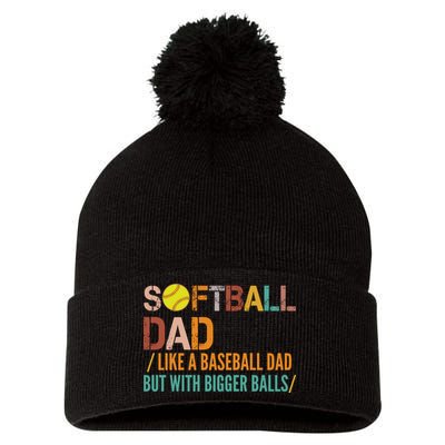 Softball Dad Like A Baseball Dad Vintage Pom Pom 12in Knit Beanie