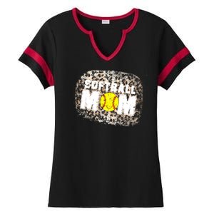 Softball Mom leopard Background Ladies Halftime Notch Neck Tee