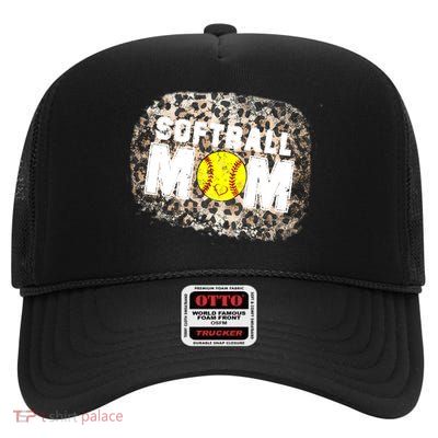 Softball Mom leopard Background High Crown Mesh Back Trucker Hat