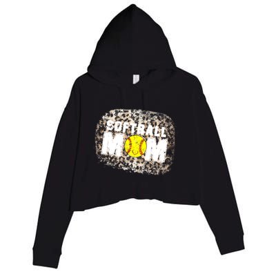 Softball Mom leopard Background Crop Fleece Hoodie