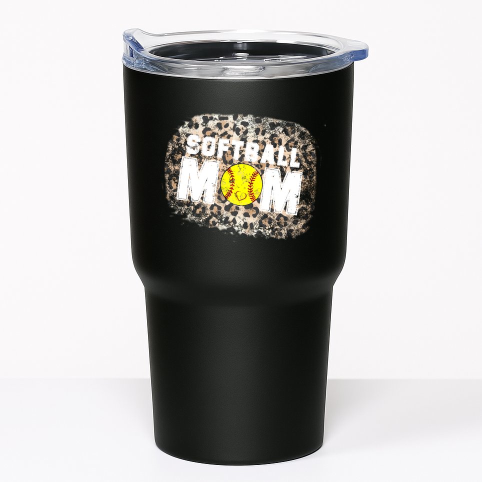 Softball Mom leopard Background Tumbler