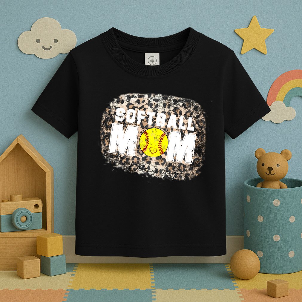 Softball Mom leopard Background Toddler T-Shirt