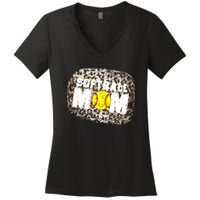 Softball Mom leopard Background Women's V-Neck T-Shirt