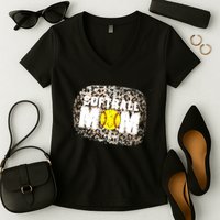 Softball Mom leopard Background Women's V-Neck T-Shirt