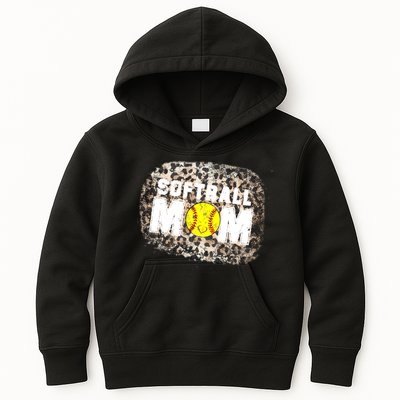 Softball Mom leopard Background Kids Hoodie