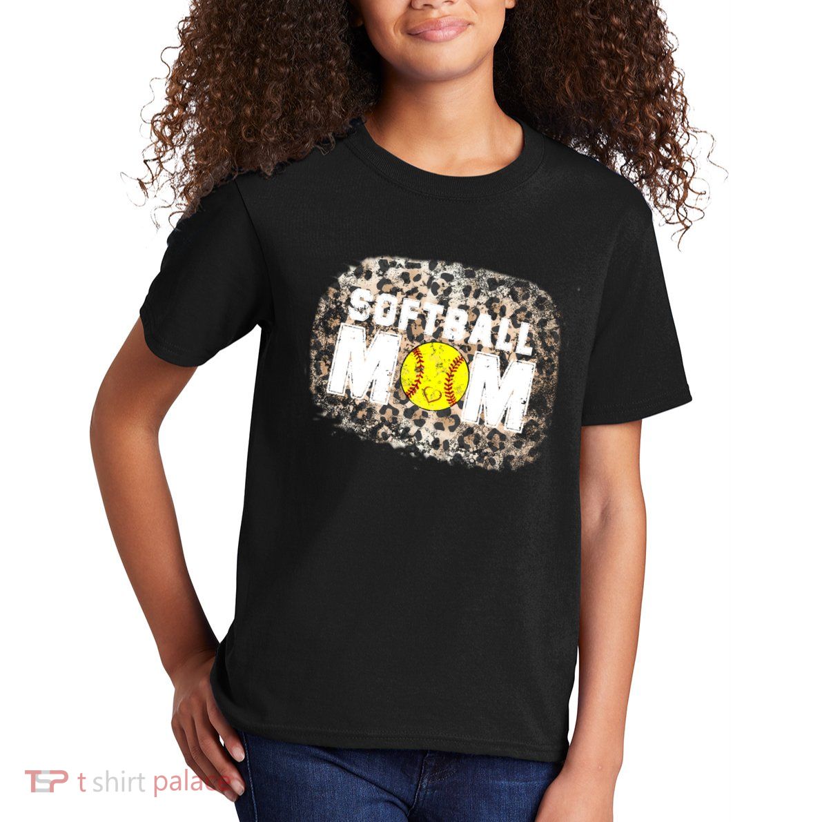 Softball Mom leopard Background Kids T-Shirt