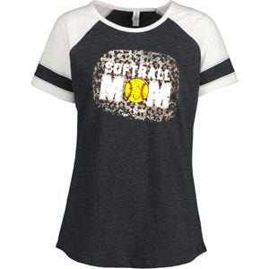 Softball Mom leopard Background Enza Ladies Jersey Colorblock Tee