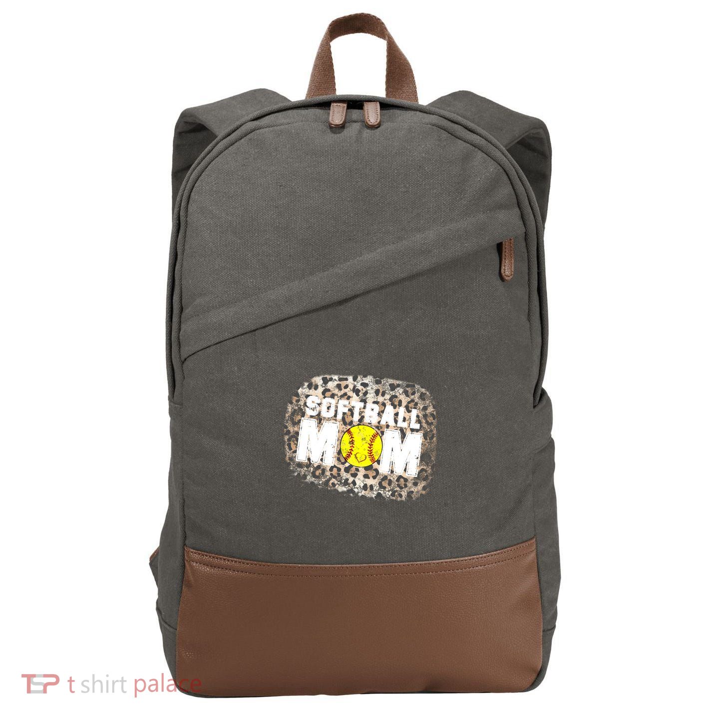 Softball Mom leopard Background Cotton Canvas Backpack