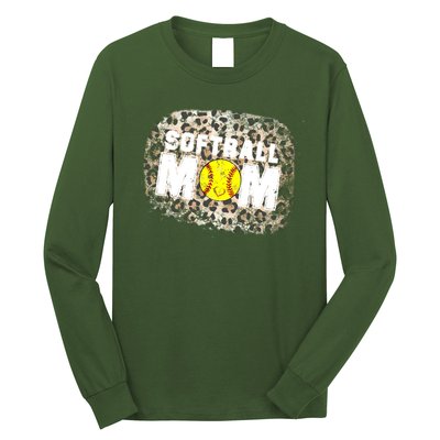 Softball Mom leopard Background Long Sleeve Shirt
