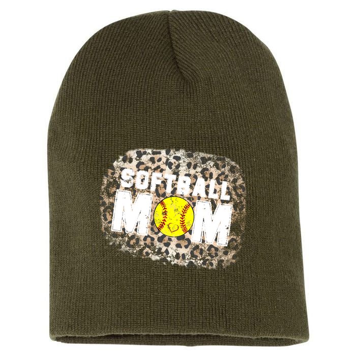 Softball Mom leopard Background Short Acrylic Beanie