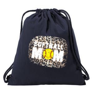 Softball Mom leopard Background Drawstring Bag