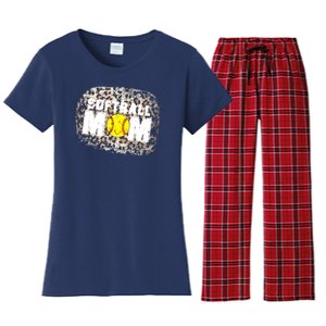 Softball Mom leopard Background Women's Flannel Pajama Set