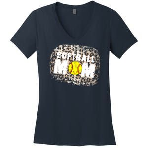 Softball Mom leopard Background Women's V-Neck T-Shirt