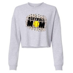 Softball Mom leopard Background Cropped Pullover Crew