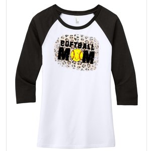 Softball Mom leopard Background Women's Tri-Blend 3/4-Sleeve Raglan Shirt