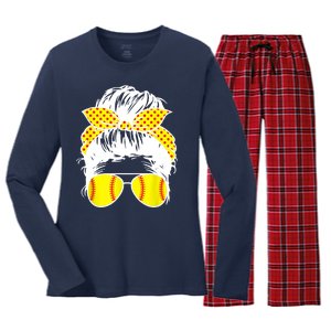 Softball Mom Sunglasses Women's Long Sleeve Flannel Pajama Set 