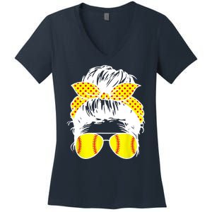 Softball Mom Sunglasses Women's V-Neck T-Shirt