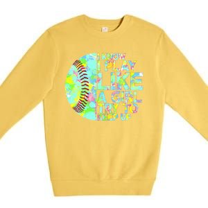 Softball Play Like A Girl Premium Crewneck Sweatshirt