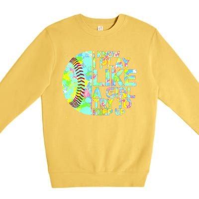 Softball Play Like A Girl Premium Crewneck Sweatshirt