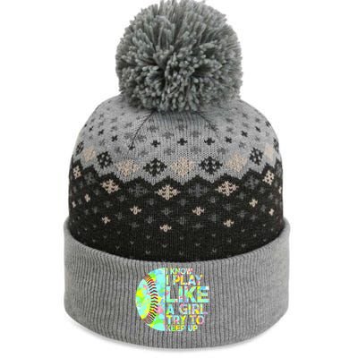 Softball Play Like A Girl The Baniff Cuffed Pom Beanie