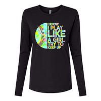 Softball Play Like A Girl Womens Cotton Relaxed Long Sleeve T-Shirt