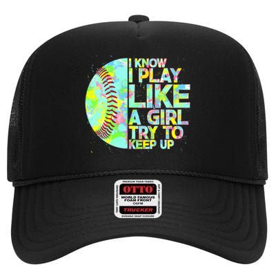 Softball Play Like A Girl High Crown Mesh Back Trucker Hat