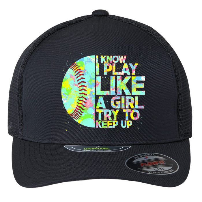 Softball Play Like A Girl Flexfit Unipanel Trucker Cap