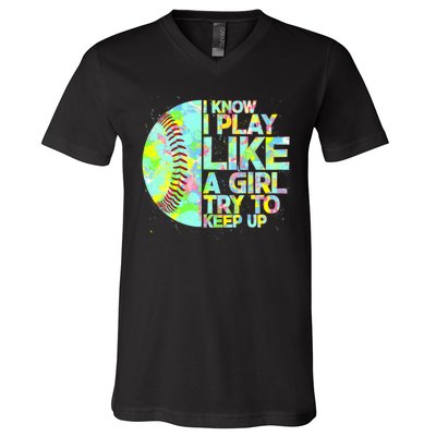 Softball Play Like A Girl V-Neck T-Shirt