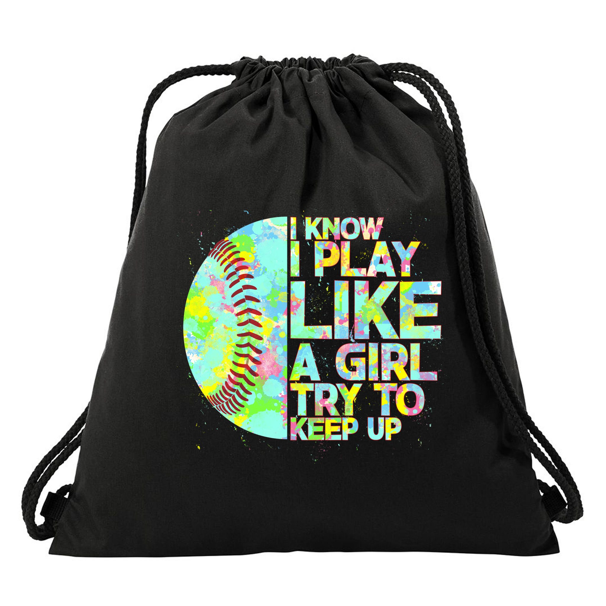 Softball Play Like A Girl Drawstring Bag
