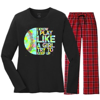 Softball Play Like A Girl Women's Long Sleeve Flannel Pajama Set 