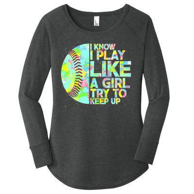 Softball Play Like A Girl Women's Perfect Tri Tunic Long Sleeve Shirt