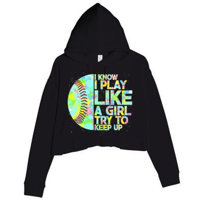 Softball Play Like A Girl Crop Fleece Hoodie