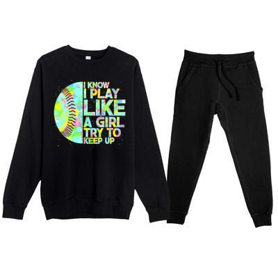 Softball Play Like A Girl Premium Crewneck Sweatsuit Set