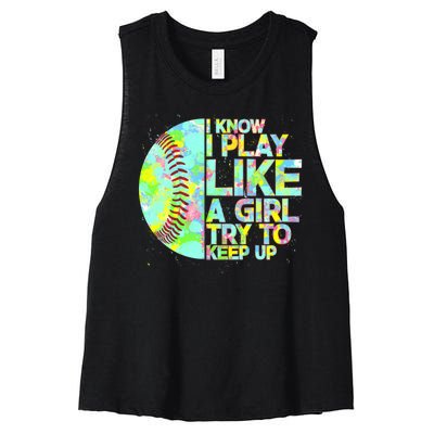 Softball Play Like A Girl Women's Racerback Cropped Tank