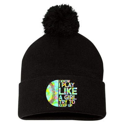 Softball Play Like A Girl Pom Pom 12in Knit Beanie