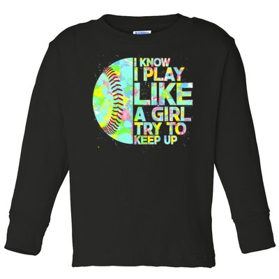 Softball Play Like A Girl Toddler Long Sleeve Shirt