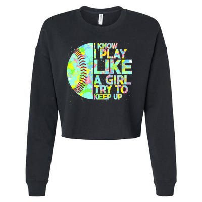 Softball Play Like A Girl Cropped Pullover Crew