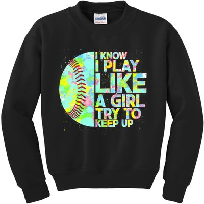 Softball Play Like A Girl Kids Sweatshirt