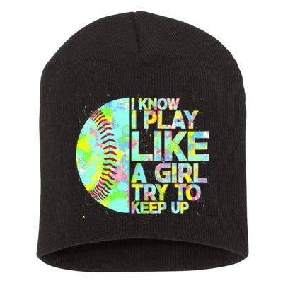 Softball Play Like A Girl Short Acrylic Beanie