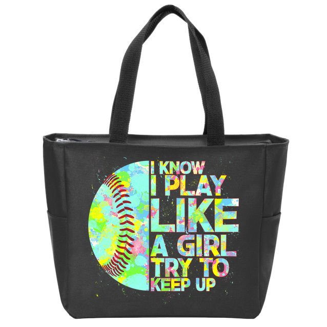 Softball Play Like A Girl Zip Tote Bag