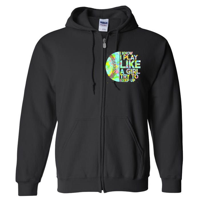 Softball Play Like A Girl Full Zip Hoodie