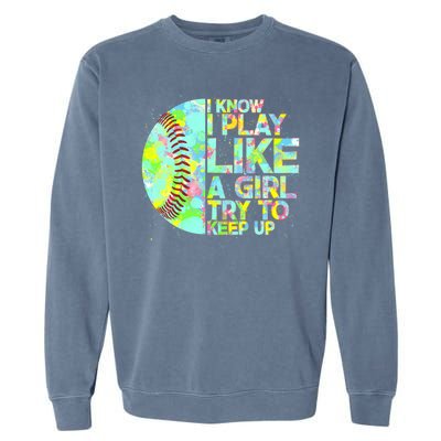 Softball Play Like A Girl Garment-Dyed Sweatshirt